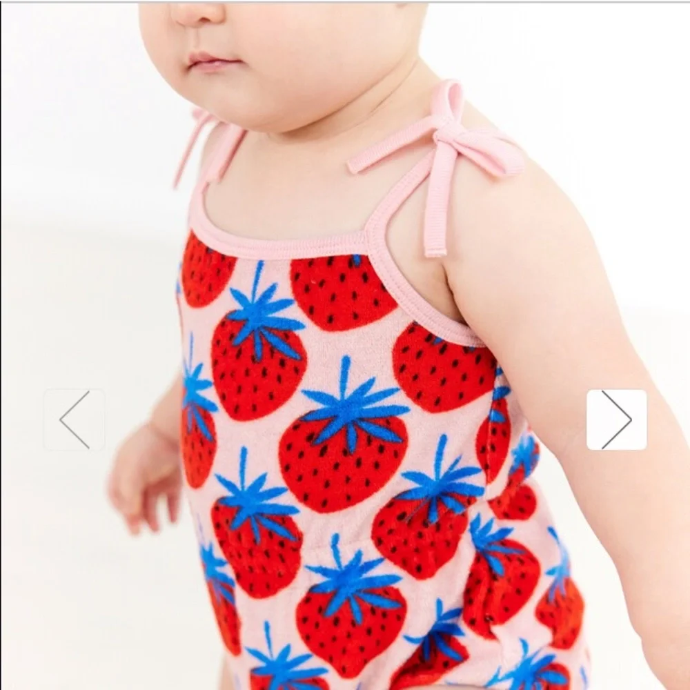 Hanna Andersson Baby Print Terry Romper in Super Strawberries 2T NWT